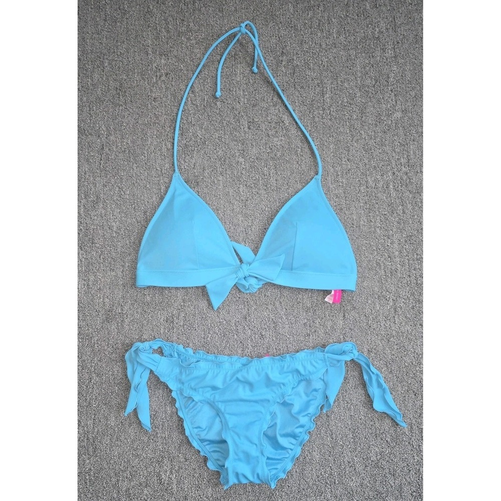 Victoria's Secret Aqua Blue Halter  Bikini Set Top Size L bottom Size S
